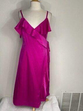 NWT New Warehouse Women's Fuschia Pink Wrap Ruffle Dress Size 8 Barbie Party
